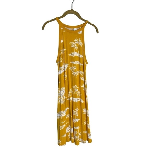 Old Navy Yellow Gold Palm Tree Printed Swing Dress Small - Picture 1 of 5